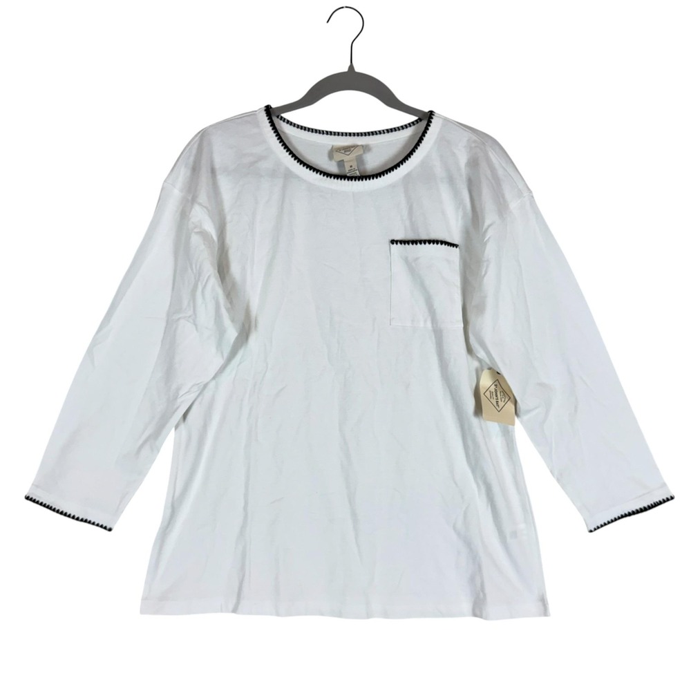 St. John's Bay Shirt Womens Medium White Trim 3/4 Sleeve Pocket Jersey Top